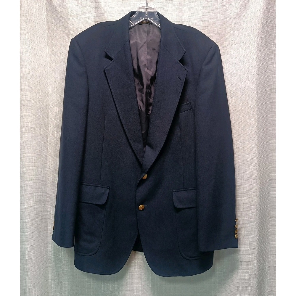 Vtg Talbot Jaimes‎ Navy Blue 2 Gold Button Sport Coat Blazer Mens 42L USA Preppy
